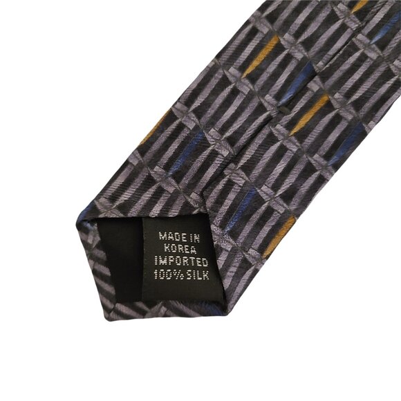 Van Heusen Silk Tie Black Gray Blue Yellow Stripe Mens Necktie Business Career - Picture 3 of 5